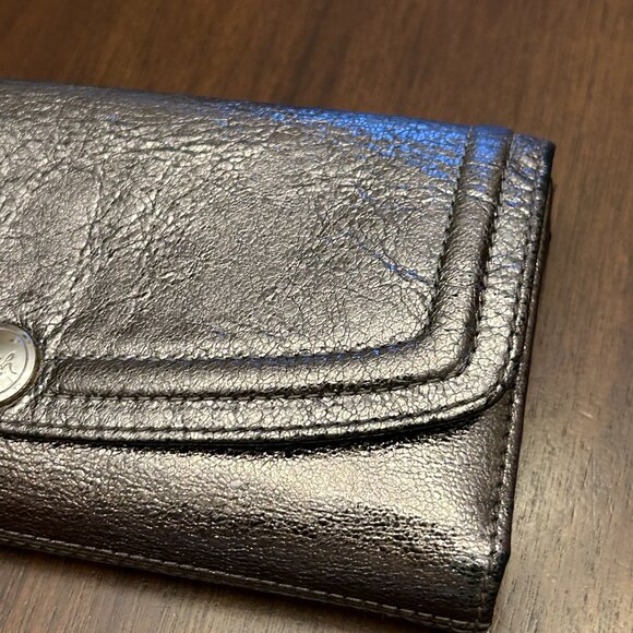 Coach Metallic Pewter Leather Wallet Silver - Picture 4 of 16